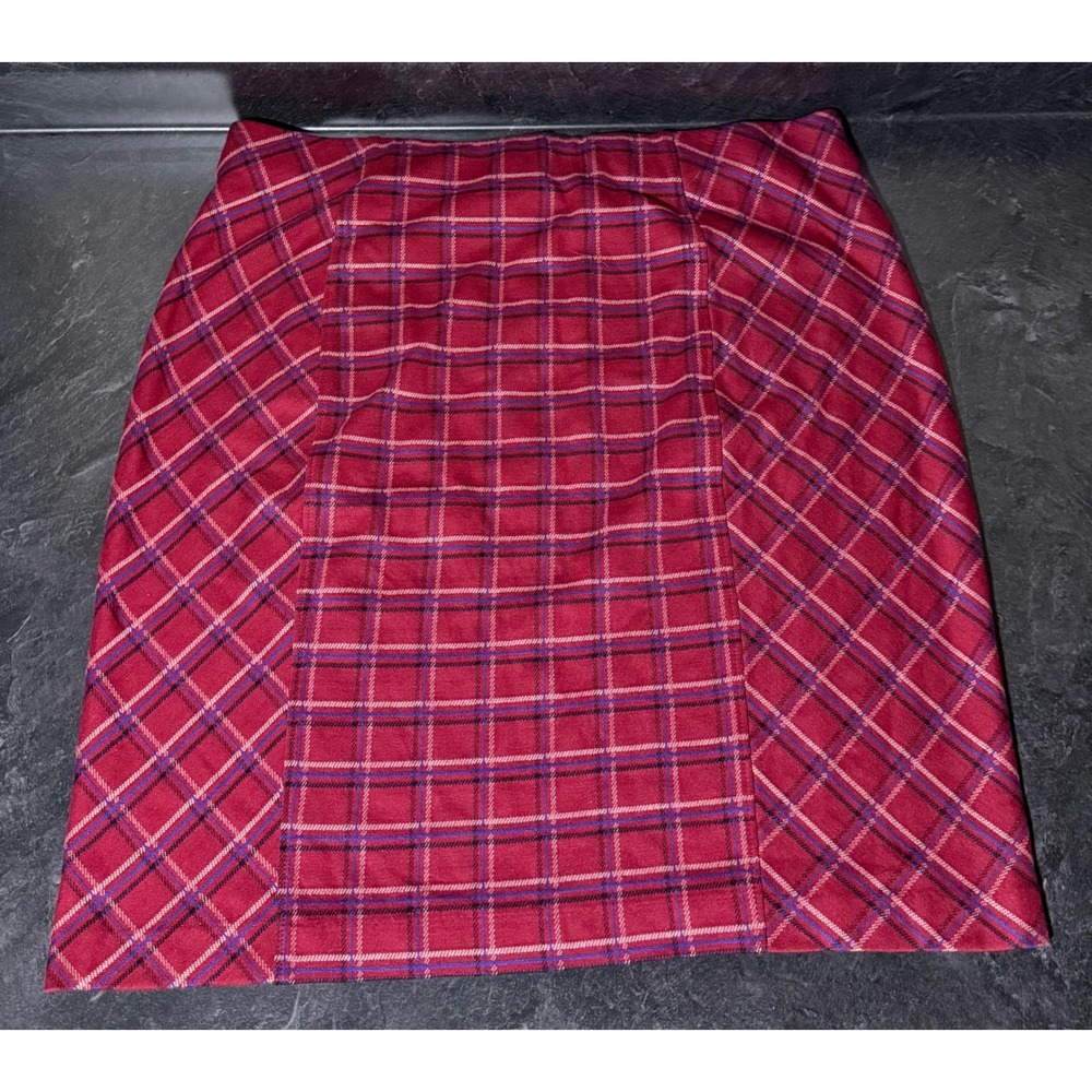 J. Jill Ponte Knit Plaid Skirt Womens Large Cherry Red Mixed Pattern NWT 206091